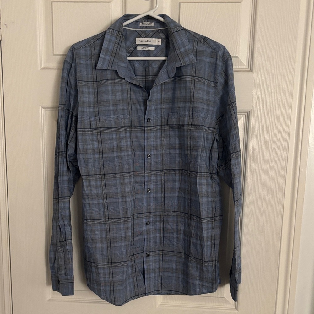 Calvin Klein Men's Casual Gray Plaid Shirt